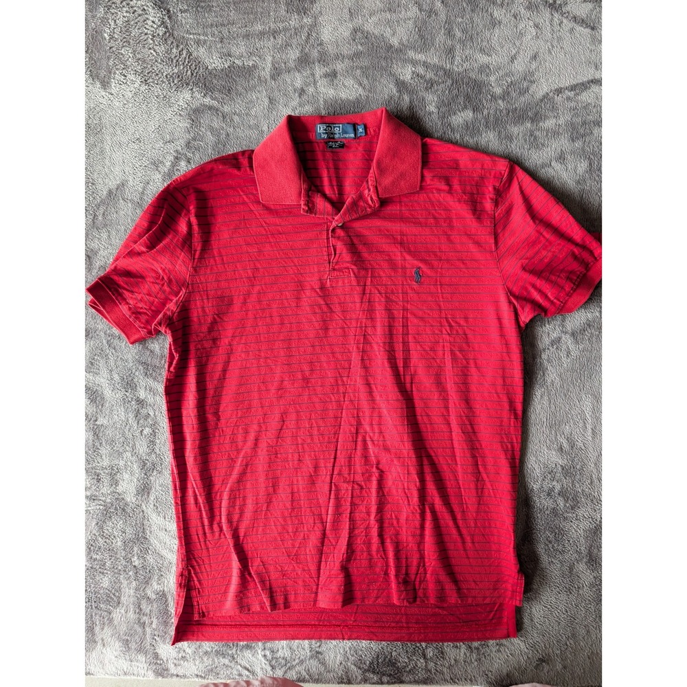Polo Ralph Lauren Mens Red Striped Pima Cotton Short Sleeve Polo Shirt Size M